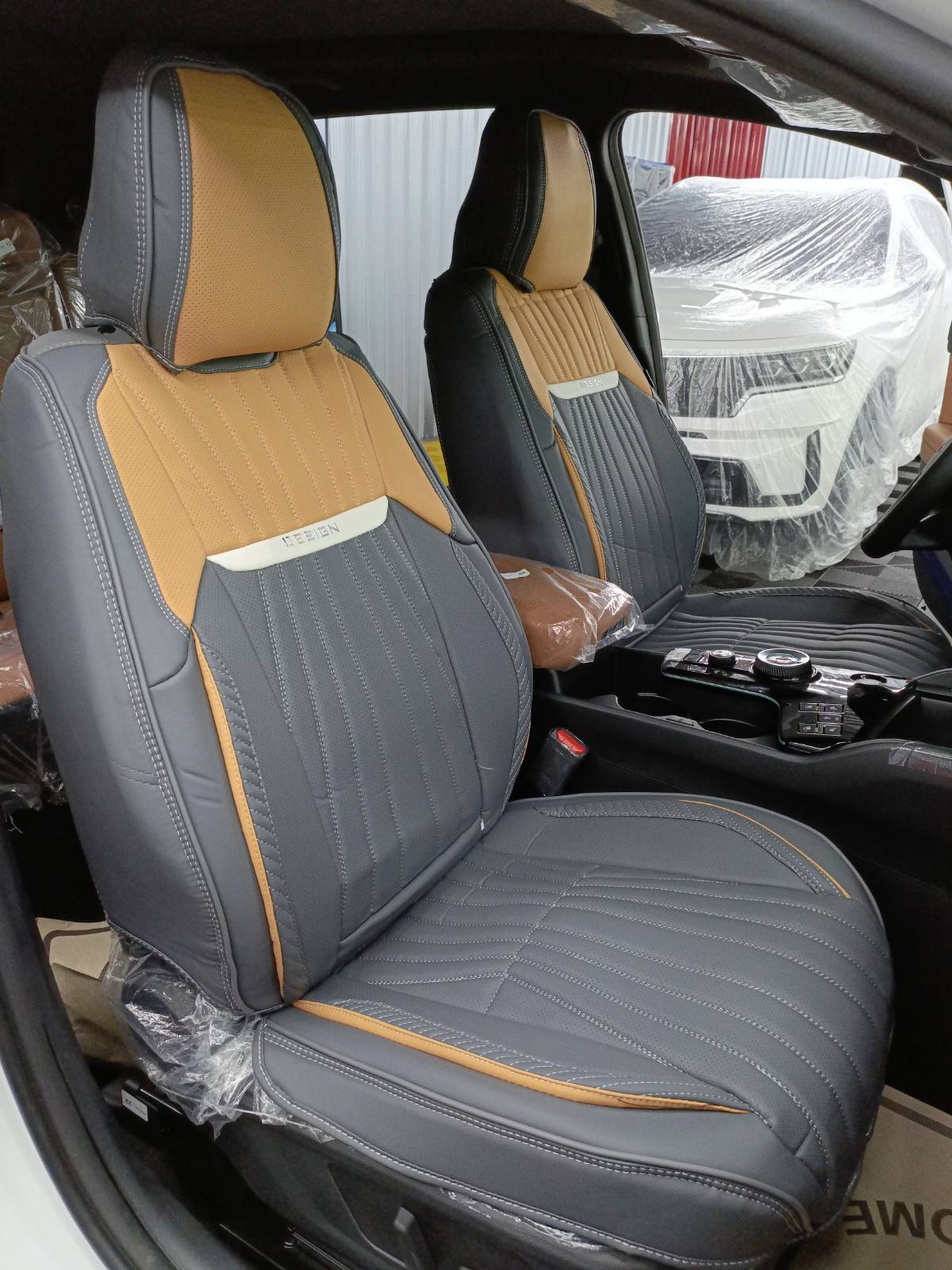 PREMIUM SEAT COVER NEW DESIGN (1) SET (GREY + ORANGE + WHITE)