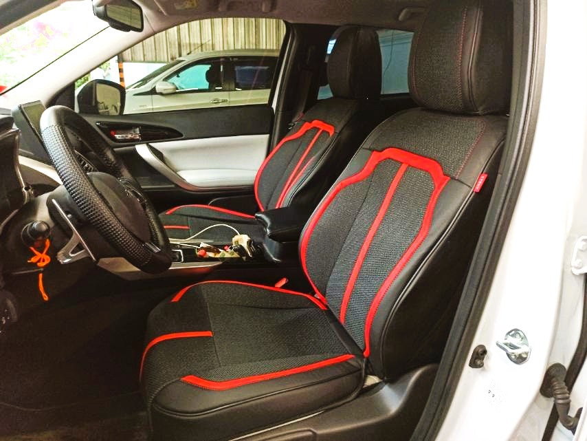 RAYMAX LUXURY SEAT COVER (H-2021-7) (1) SET (BLACK + BLACK + RED)