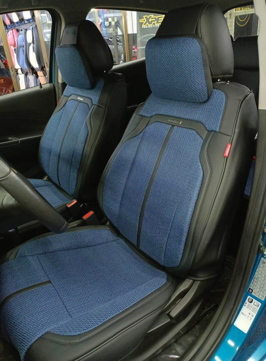 RAYMAX LUXURY SEAT COVER (H-2021-7) (1) SET (BLUE + BLACK)