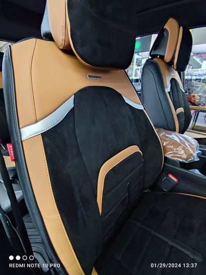 RAYMAX LUXURY SEAT COVER (H-23QD-09) (1) SET (BLACK + BROWN)