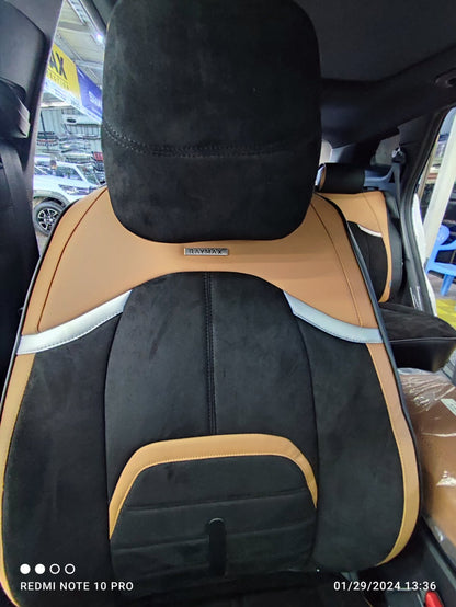 RAYMAX LUXURY SEAT COVER (H-23QD-09) (1) SET (BLACK + BROWN)