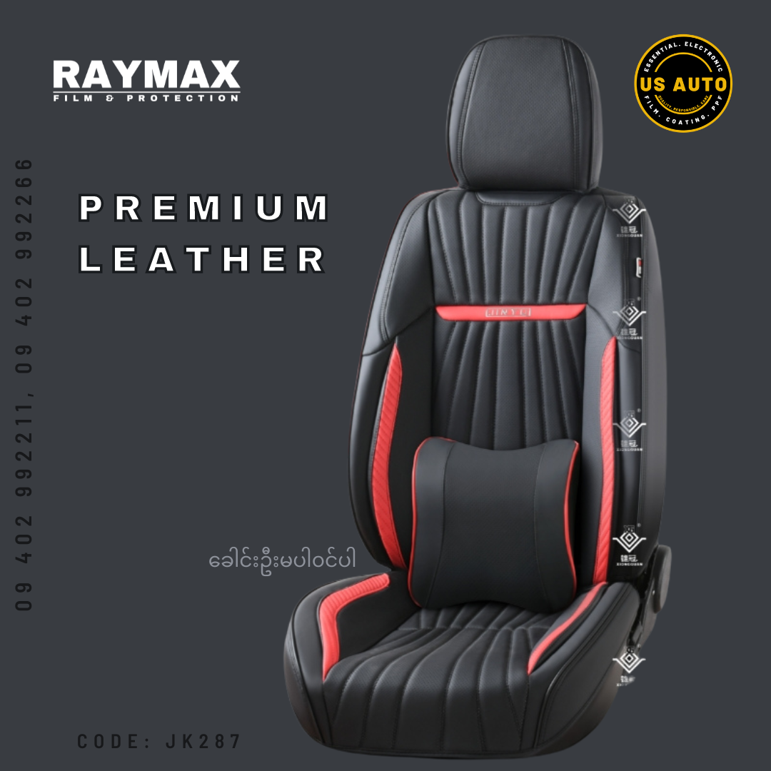 RAYMAX PREMIUM SEAT COVER (JK287) (1) SET  (BLACK + RED)
