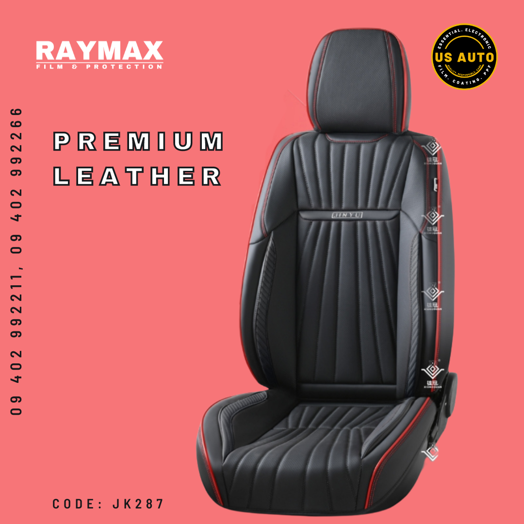 RAYMAX PREMIUM SEAT COVER (JK287) (1) SET  (BLACK + RED LINE)