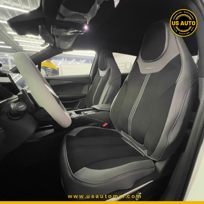 RAYMAX LUXURY SEAT JOINT COVER - JEAN & LEATHER (JK545) (1) SET (BLACK + GREY)