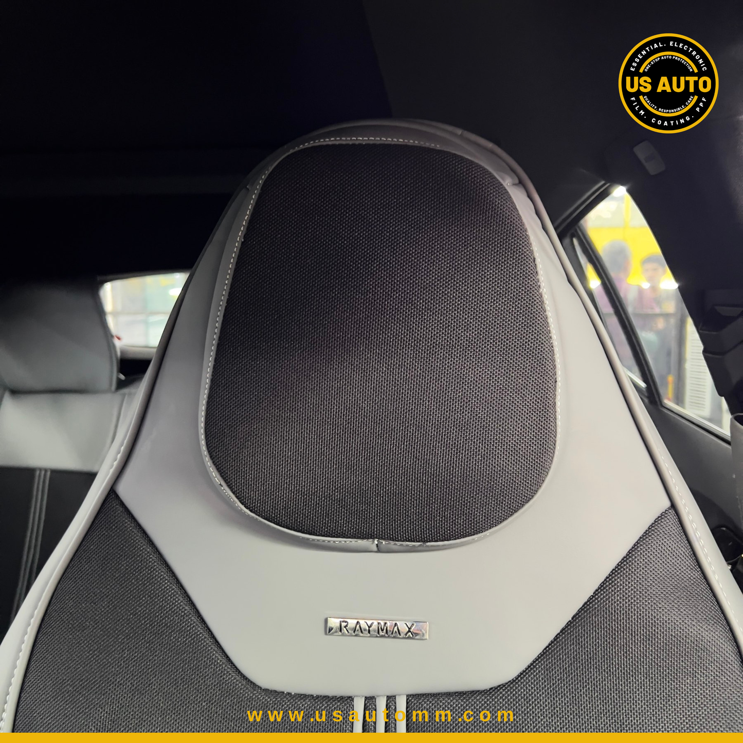 RAYMAX LUXURY SEAT JOINT COVER - JEAN & LEATHER (JK545) (1) SET (BLACK + GREY)