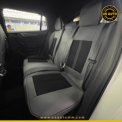 RAYMAX LUXURY SEAT JOINT COVER - JEAN & LEATHER (JK545) (1) SET (BLACK + GREY)