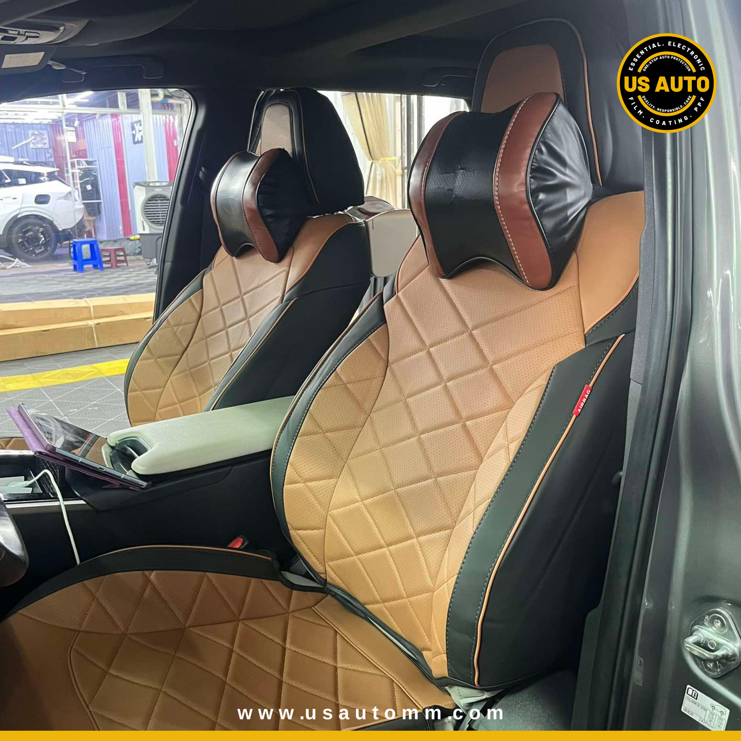 RAYMAX LUXURY SEAT COVER - LEATHER (H-24CX-08) (1) SET (BLACK + BROWN)
