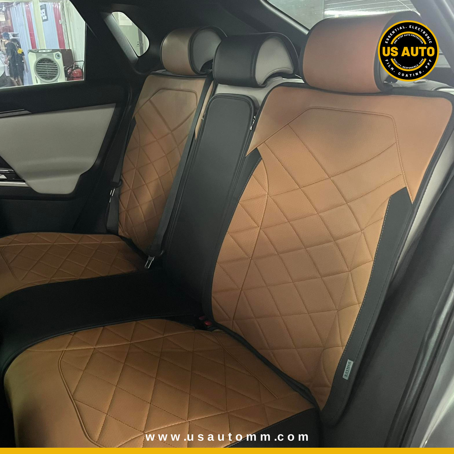 RAYMAX LUXURY SEAT COVER - LEATHER (H-24CX-08) (1) SET (BLACK + BROWN)