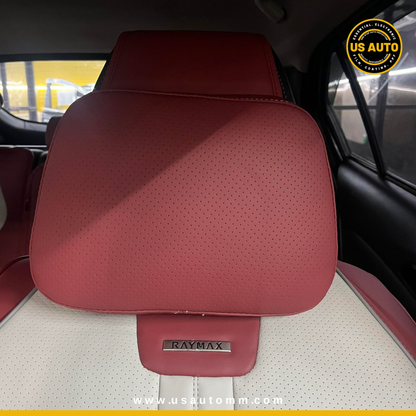 RAYMAX LUXURY SEAT COVER - LEATHER (H-QD21-08)  (1) SET (RED + WHITE + GREY)