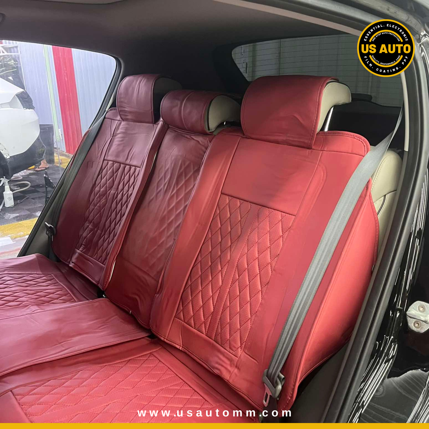 RAYMAX PREMIUM SEAT COVER - LEATHER (JK540) (1) SET (WINE RED)