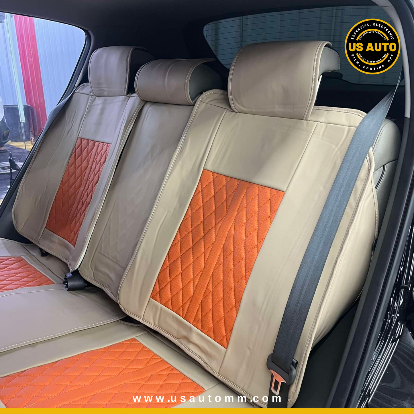 RAYMAX PREMIUM SEAT COVER - LEATHER (JK540) (1) SET (ORANGE + BEIGE)