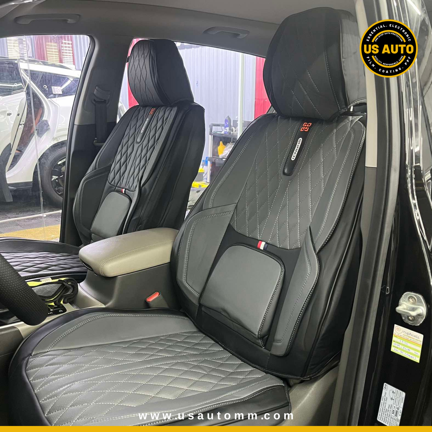 RAYMAX PREMIUM SEAT COVER - LEATHER (JK540) (1) SET (GREY + BLACK)