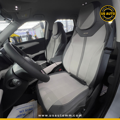 RAYMAX LUXURY SEAT JOINT COVER - JEAN & LEATHER (JK545) (1) SET (GREY + GREY )