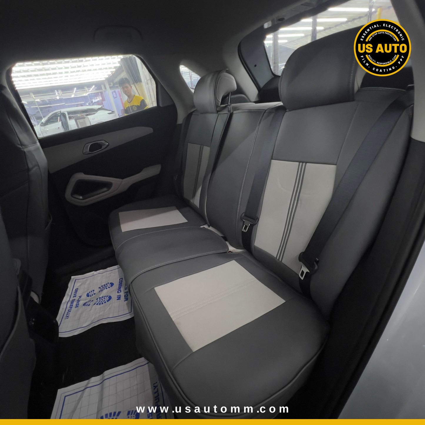 RAYMAX LUXURY SEAT JOINT COVER - JEAN & LEATHER (JK545) (1) SET (GREY + GREY )