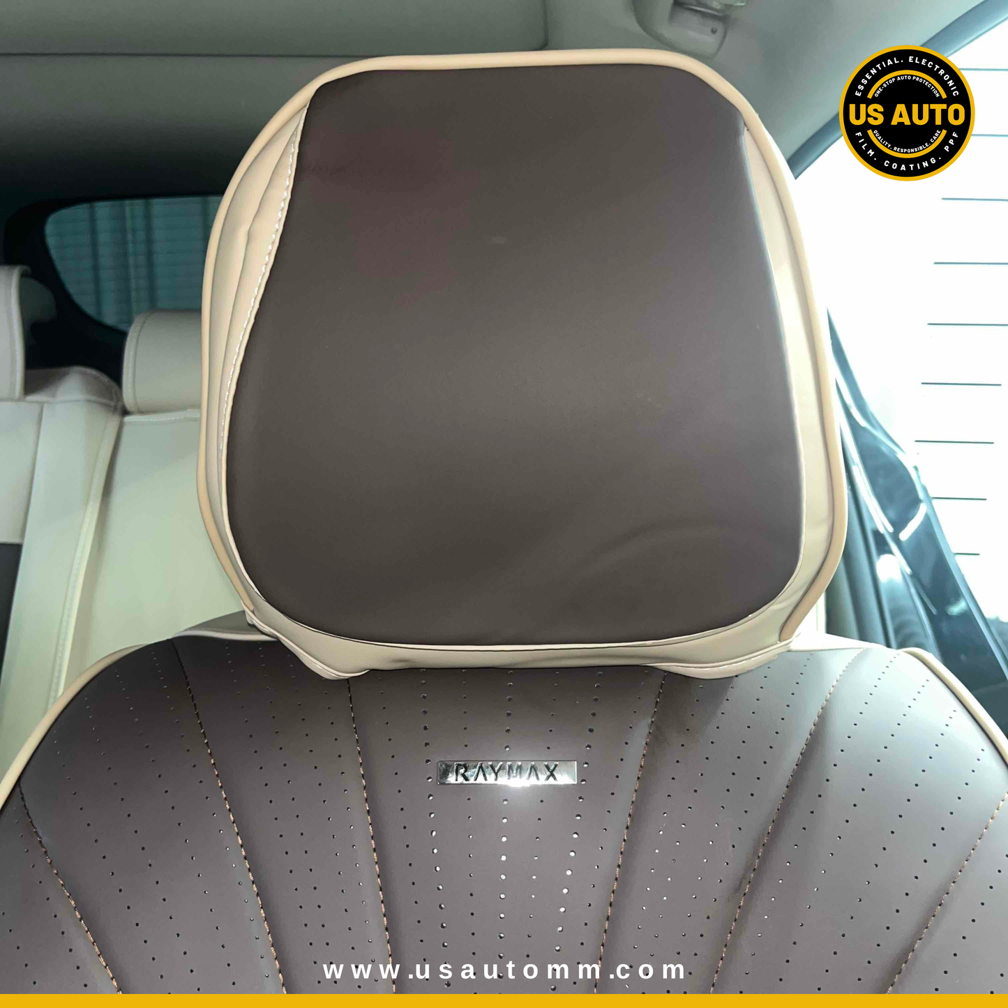 RAYMAX PREMIUM SEAT COVER - LEATHER (JK537) (1) SET (COFFEE + BEIGE)