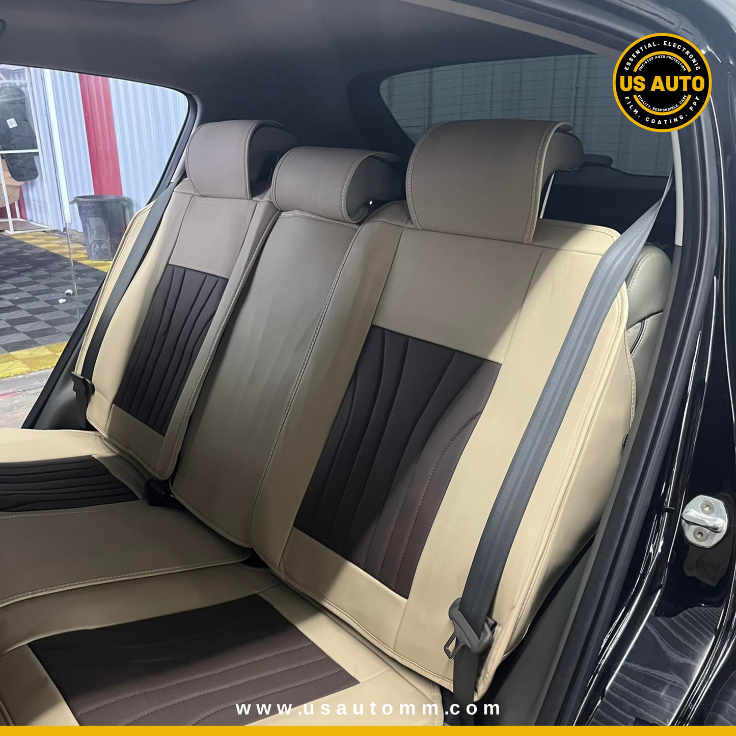 RAYMAX PREMIUM SEAT COVER - LEATHER (JK537) (1) SET (COFFEE + BEIGE)