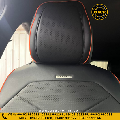 RAYMAX LUXURY SEAT COVER - LEATHER (H-24CX-08) (1) SET (BLACK + ORANGE LINE)