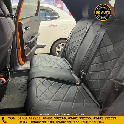 RAYMAX LUXURY SEAT COVER - LEATHER (H-24CX-08) (1) SET (BLACK + ORANGE LINE)