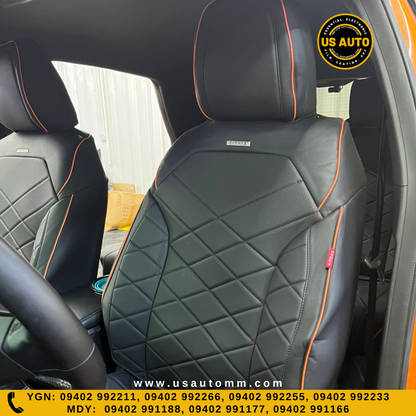 RAYMAX LUXURY SEAT COVER - LEATHER (H-24CX-08) (1) SET (BLACK + ORANGE LINE)