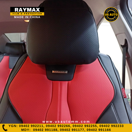 RAYMAX LUXURY SEAT COVER - LEATHER (H-QD21-08)  (1) SET (BLACK + RED + BLACK)