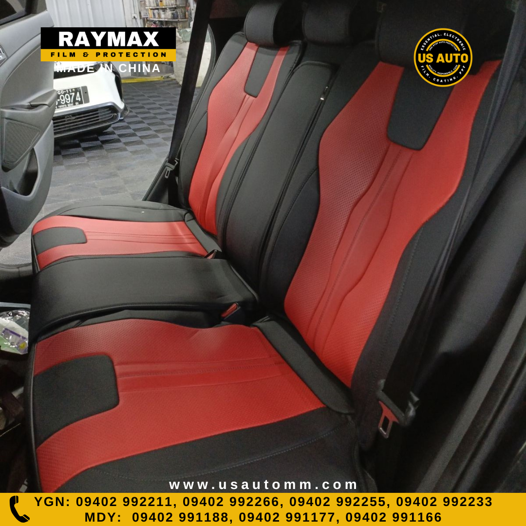 RAYMAX LUXURY SEAT COVER - LEATHER (H-QD21-08)  (1) SET (BLACK + RED + BLACK)