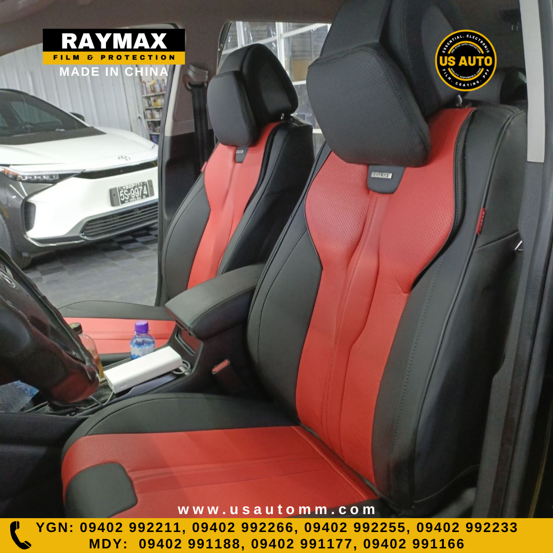 RAYMAX LUXURY SEAT COVER - LEATHER (H-QD21-08)  (1) SET (BLACK + RED + BLACK)