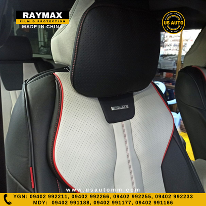 RAYMAX LUXURY SEAT COVER - LEATHER (H-QD21-08)  (1) SET (BLACK + WHITE + RED)