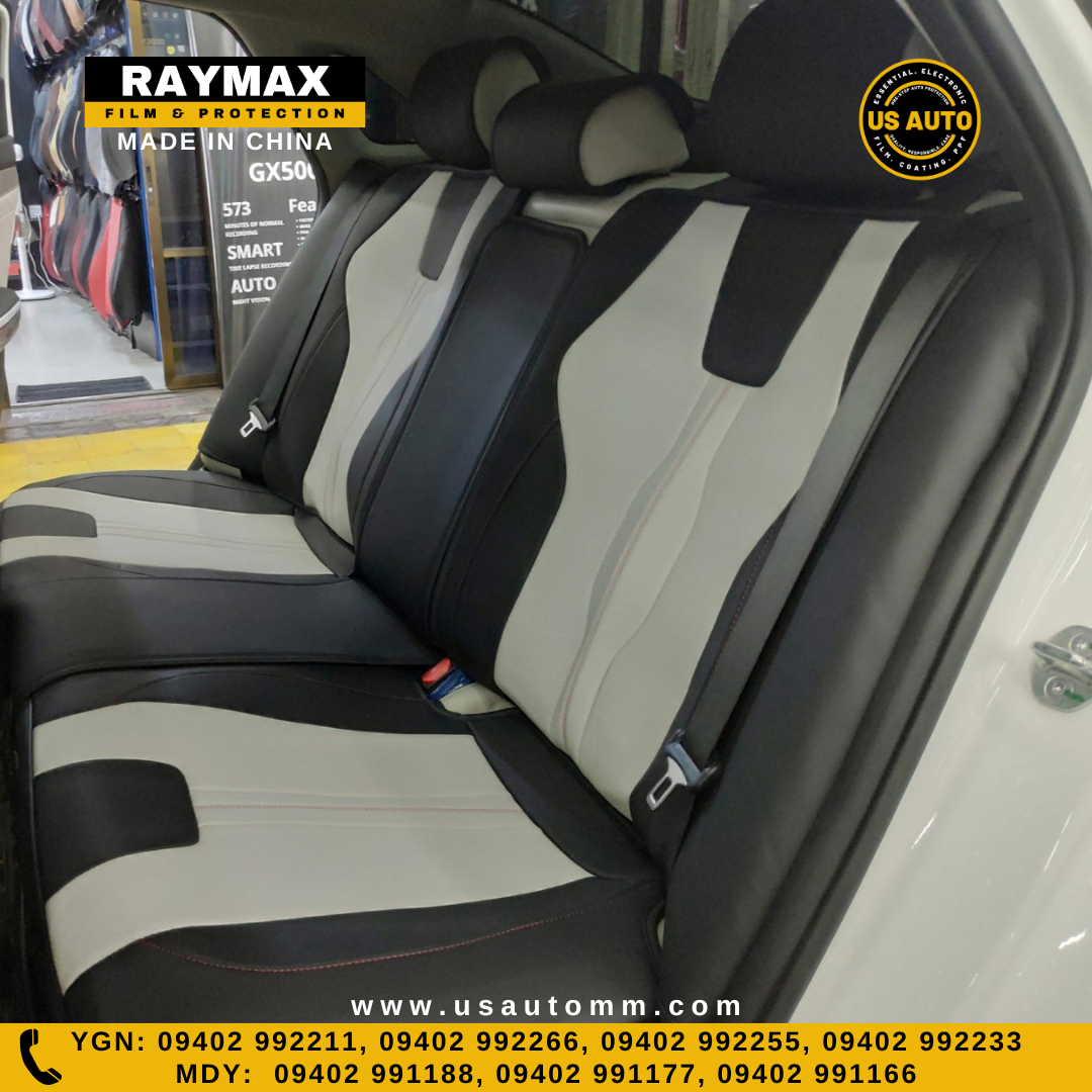 RAYMAX LUXURY SEAT COVER - LEATHER (H-QD21-08)  (1) SET (BLACK + WHITE + RED)