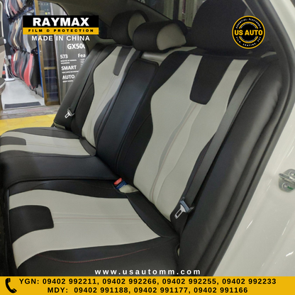 RAYMAX LUXURY SEAT COVER - LEATHER (H-QD21-08)  (1) SET (BLACK + WHITE + RED)