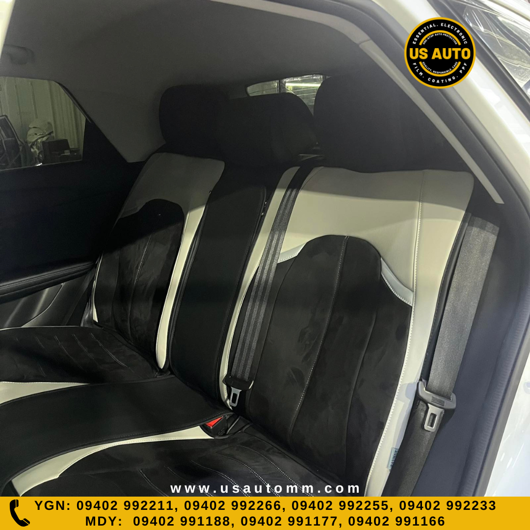 RAYMAX LUXURY SEAT COVER - SUEDE & LEATHER (H-23QD-09) (1) SET (BLACK + WHITE)