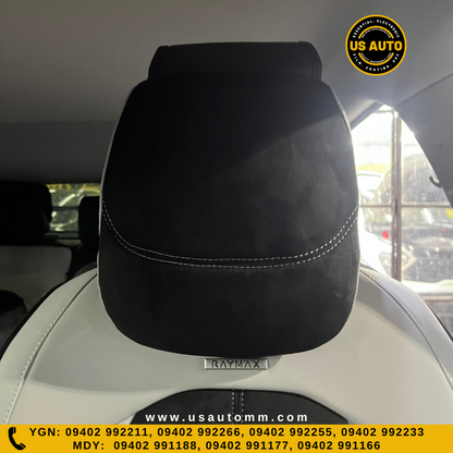 RAYMAX LUXURY SEAT COVER - SUEDE & LEATHER (H-23QD-09) (1) SET (BLACK + WHITE)