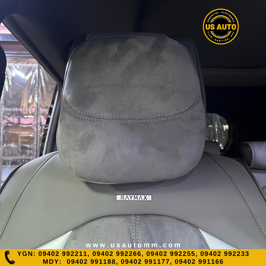 RAYMAX LUXURY SEAT COVER - SUEDE & LEATHER  (H-23QD-09) (1) SET (GREY + GREY)