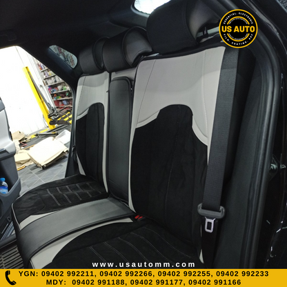 RAYMAX LUXURY SEAT COVER - SUEDE & LEATHER  (H-23QD-09) (1) SET (BLACK + WHITE)