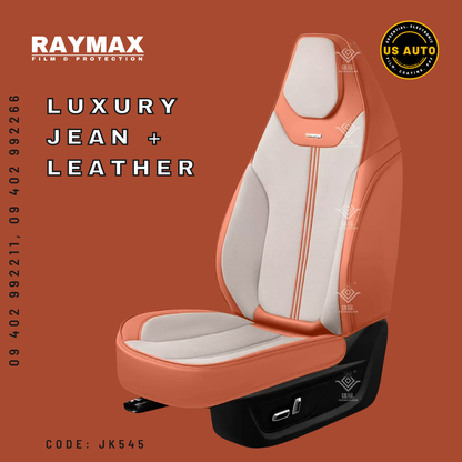 RAYMAX LUXURY SEAT JOINT COVER - JEAN & LEATHER (JK545) (1) SET (BEIGE + ORANGE)