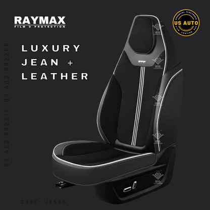 RAYMAX LUXURY SEAT JOINT COVER - JEAN & LEATHER (JK545) (1) SET (BLACK + GREY)