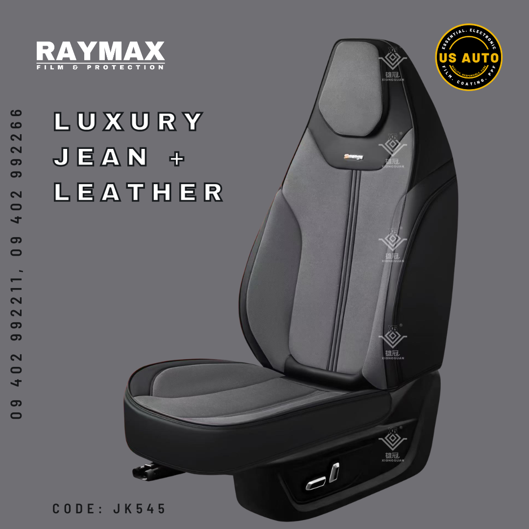 RAYMAX LUXURY SEAT JOINT COVER - JEAN & LEATHER (JK545) (1) SET  (GREY + BLACK)