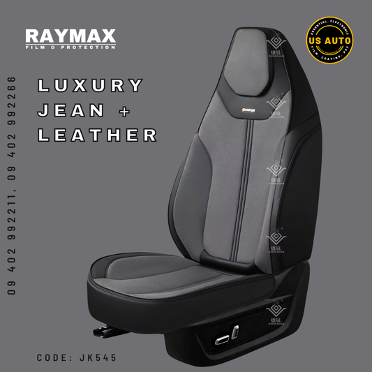 RAYMAX LUXURY SEAT JOINT COVER - JEAN & LEATHER (JK545) (1) SET  (GREY + BLACK)