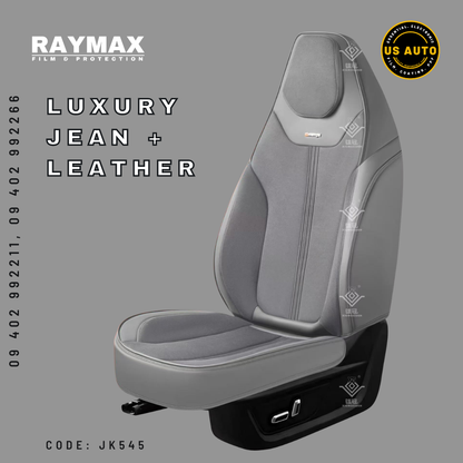 RAYMAX LUXURY SEAT JOINT COVER - JEAN & LEATHER (JK545) (1) SET (GREY + GREY )