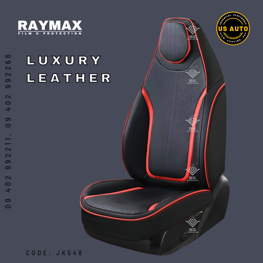 RAYMAX LUXURY SEAT JOINT COVER - LEATHER (JK548) (1) SET (BLACK + RED + BLACK)