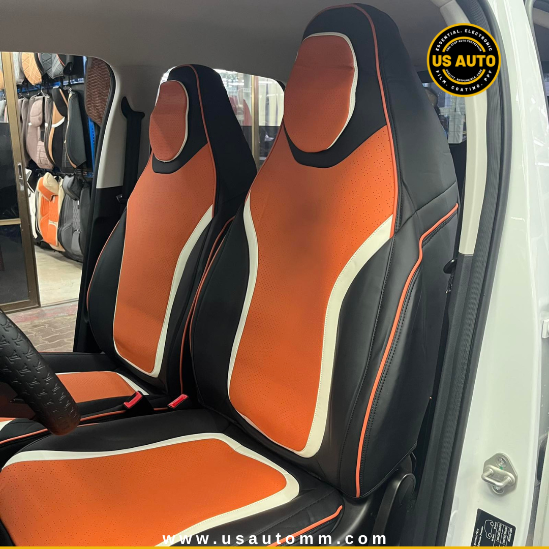RAYMAX LUXURY SEAT JOINT COVER - LEATHER (JK548) (1) SET (ORANGE + WHITE + BLACK)