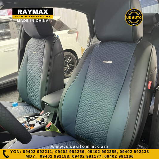 RAYMAX PREMIUM  SEAT COVER - LEATHER (H- 2022CX- 12) (1)SET (BLACK + BLUE)