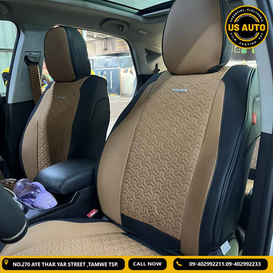RAYMAX PREMIUM  SEAT COVER - LEATHER (H- 2022CX- 12) (1)SET (BLACK + BROWN)