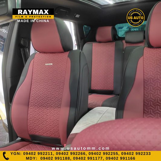 RAYMAX PREMIUM  SEAT COVER - LEATHER (H- 2022CX- 12) (1)SET (BLACK + WINE RED)