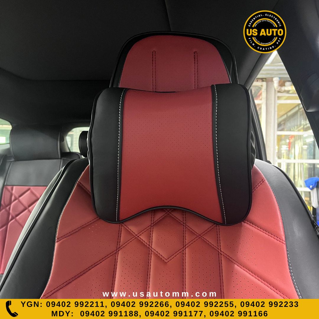 RAYMAX PREMIUM SEAT COVER - LEATHER (JK412) (1) SET (BLACK + WINE RED)
