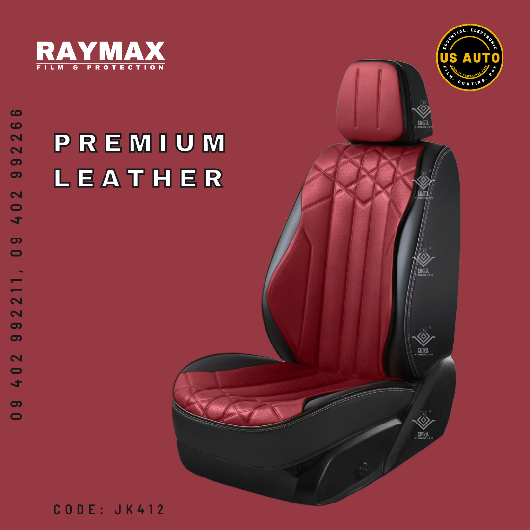 RAYMAX PREMIUM SEAT COVER - LEATHER (JK412) (1) SET (BLACK + WINE RED)-5