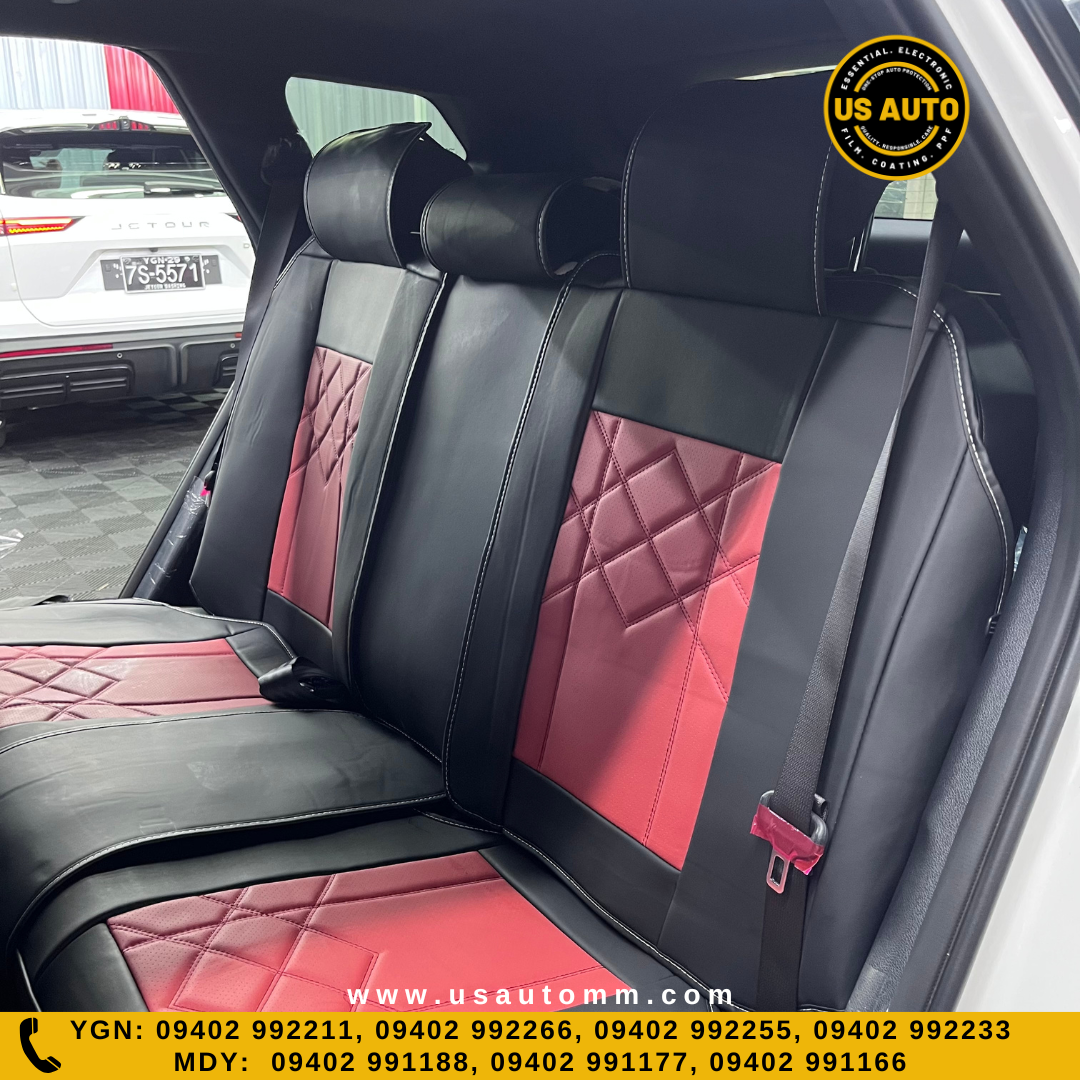 RAYMAX PREMIUM SEAT COVER - LEATHER (JK412) (1) SET (BLACK + WINE RED)