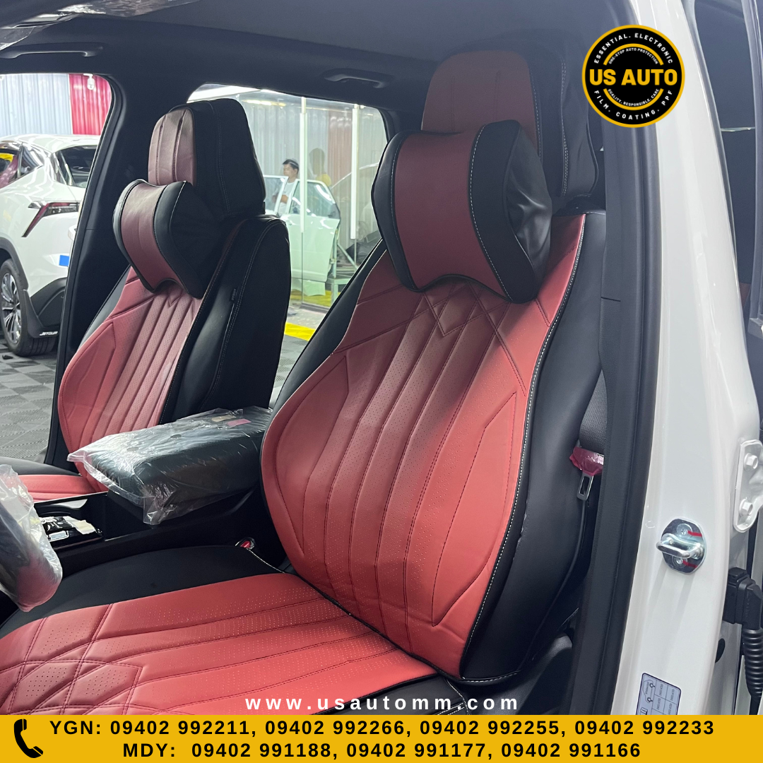 RAYMAX PREMIUM SEAT COVER - LEATHER (JK412) (1) SET (BLACK + WINE RED)