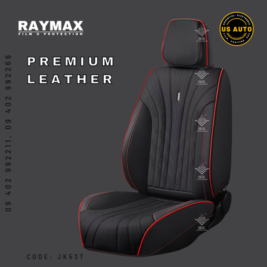 RAYMAX PREMIUM SEAT COVER - LEATHER (JK537) (1) SET (BLACK + RED)