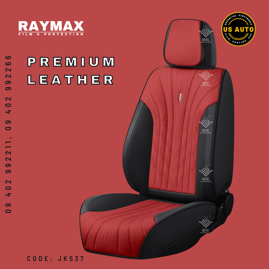 RAYMAX PREMIUM SEAT COVER - LEATHER (JK537) (1) SET  (RED + BLACK)