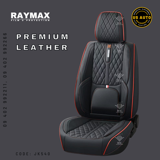 RAYMAX PREMIUM SEAT COVER - LEATHER (JK540) (1) SET (BLACK + RED)